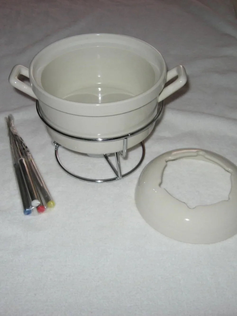 Godinger 6pc Fondue Set Porcelain Pot 4 Forks NIB